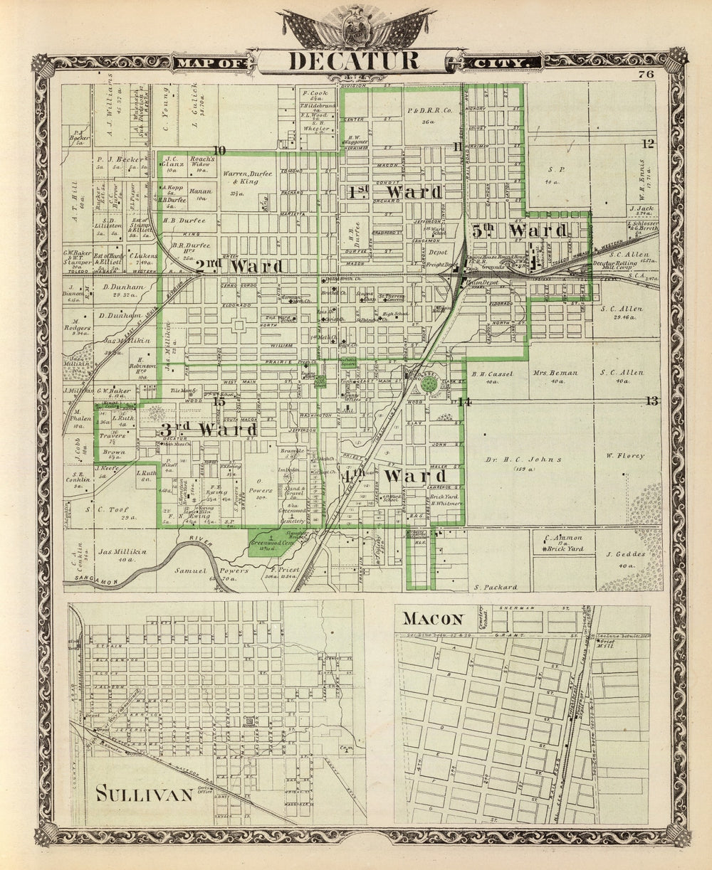 Vintage Map of Decatur County, Illinois 1876 print style example