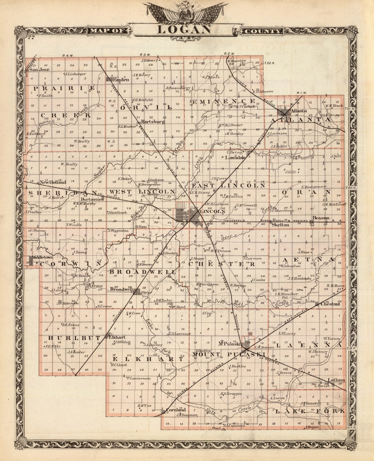 Preview of Vintage Map of Logan County, Illinois 1876