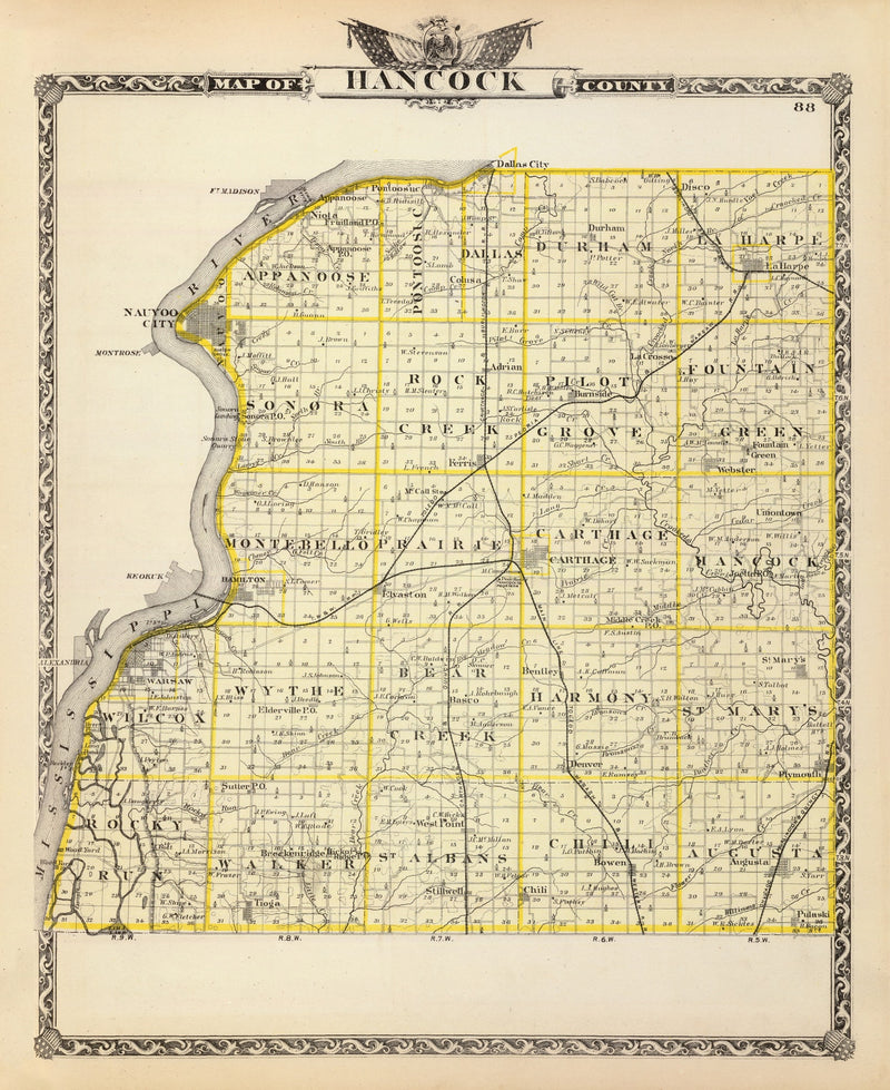 Size comparison using Vintage Map of Hancock County, Illinois 1876