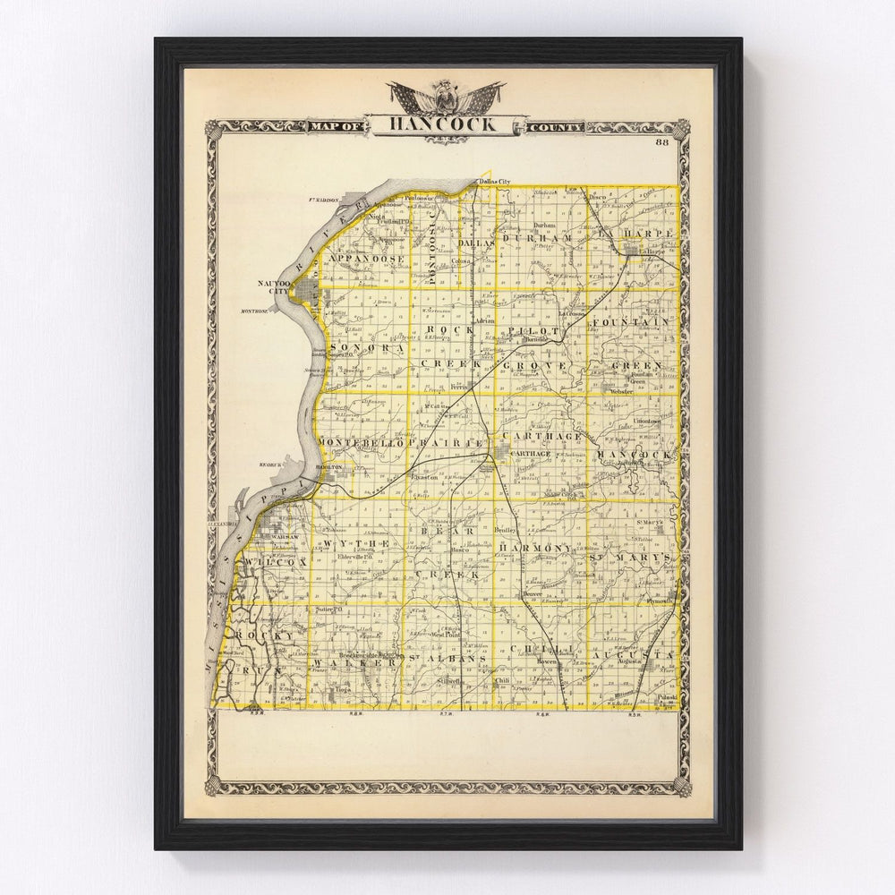 Hancock County Vintage Map 1876