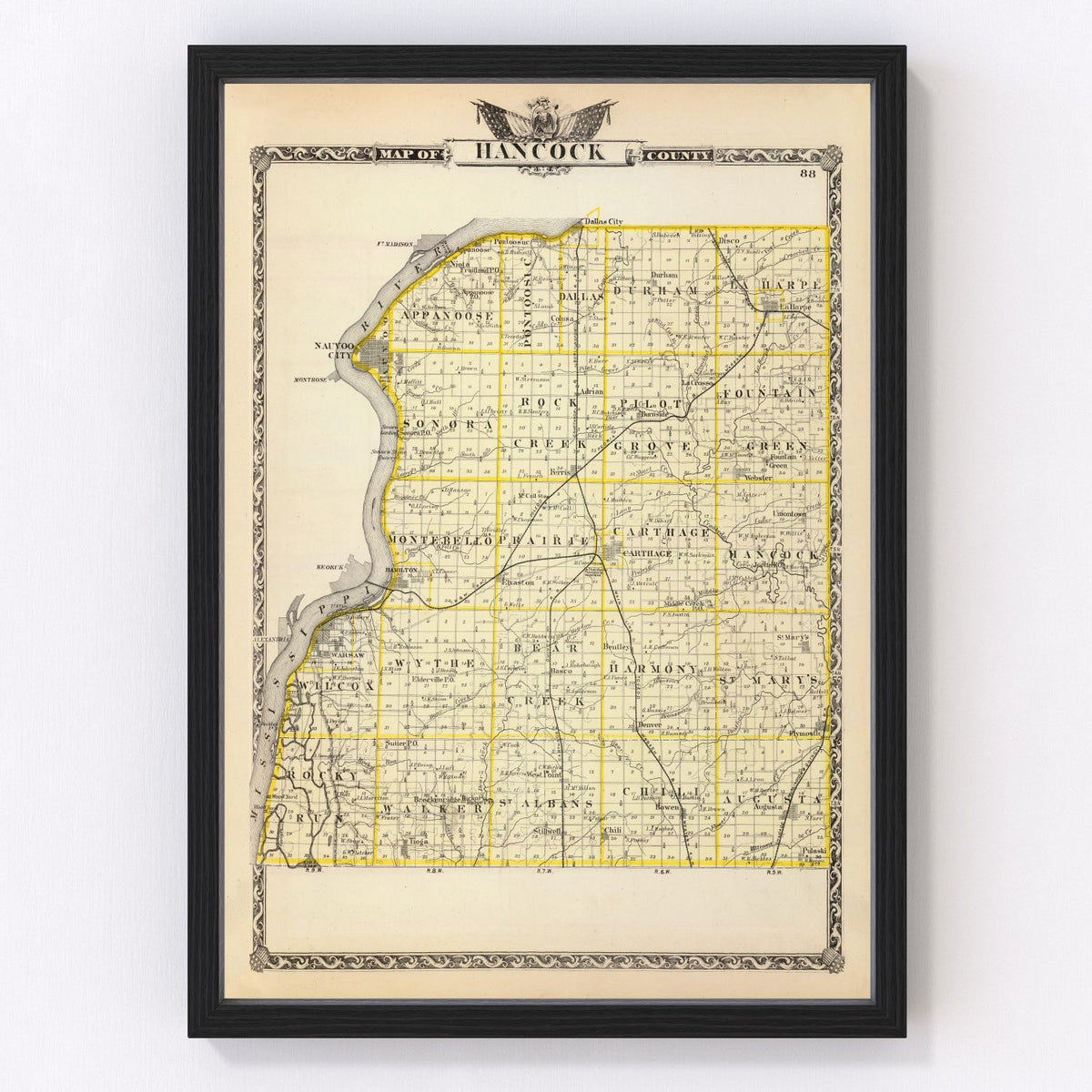 Hancock County Vintage Map 1876