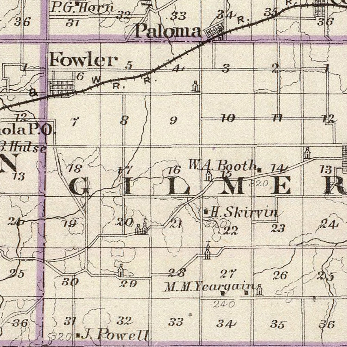 Restored historic details from the 1876 county map of Adams County, Illinois
