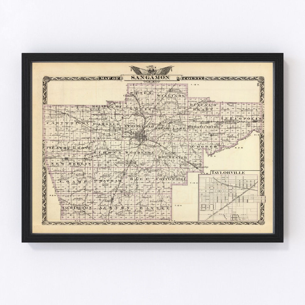 Sangamon County Vintage Map 1876