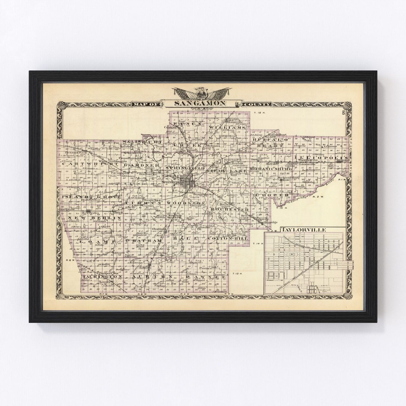 Sangamon County Vintage Map 1876