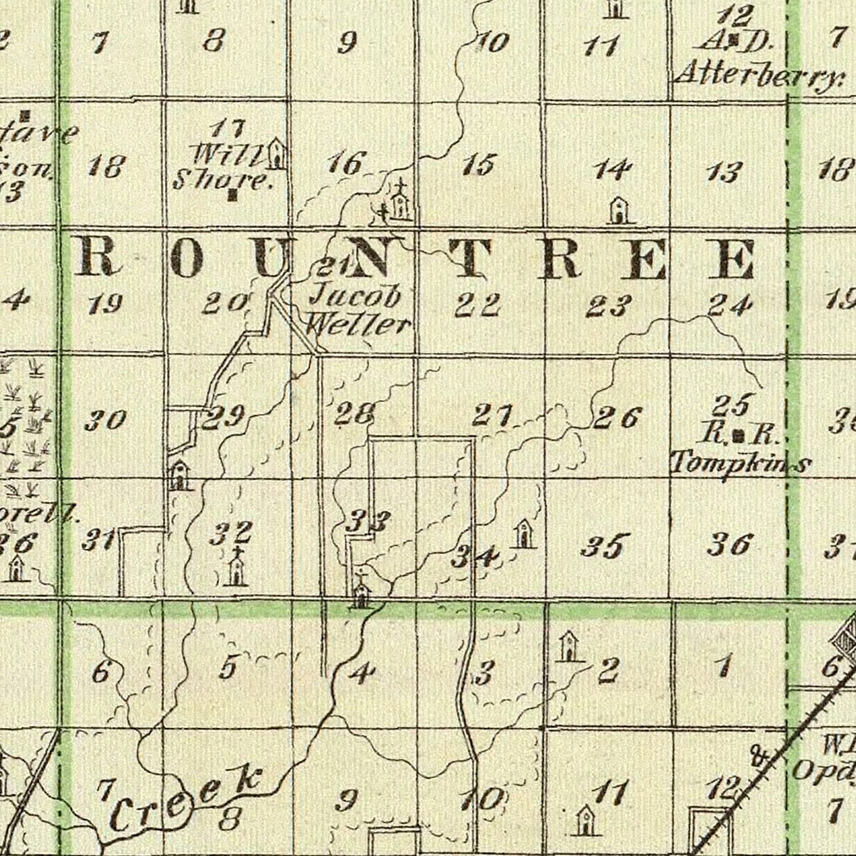 Restored historic details from the 1876 county map of Montgomery County, Illinois