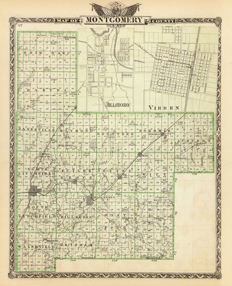 Size comparison using Vintage Map of Montgomery County, Illinois 1876