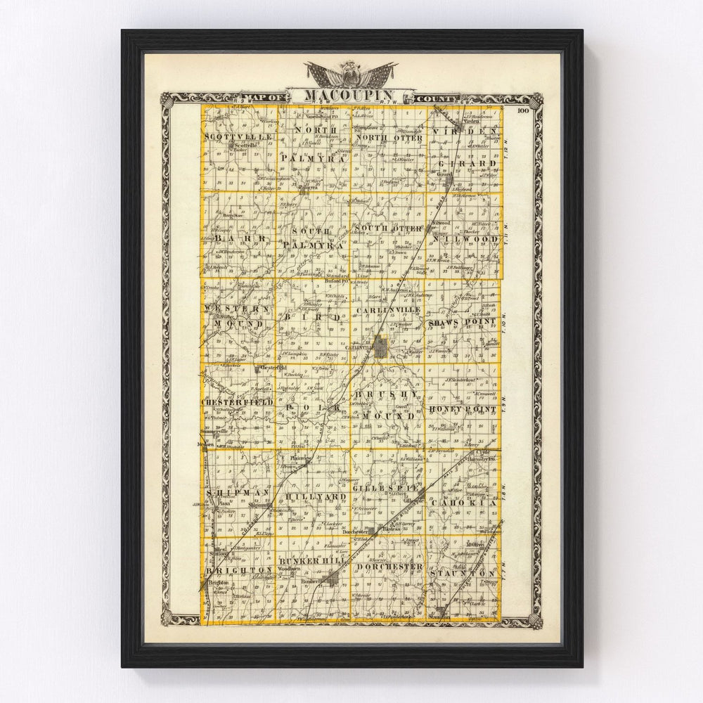 Macoupin County Vintage Map 1876