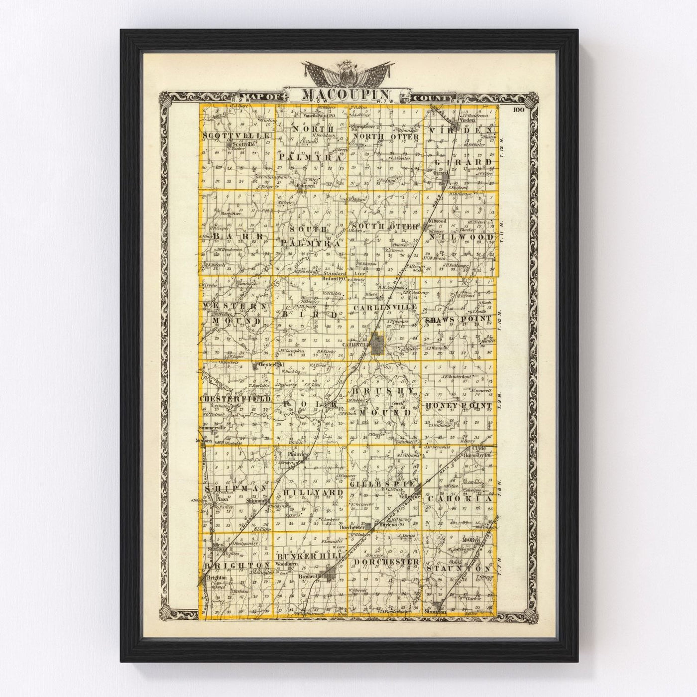 Macoupin County Vintage Map 1876