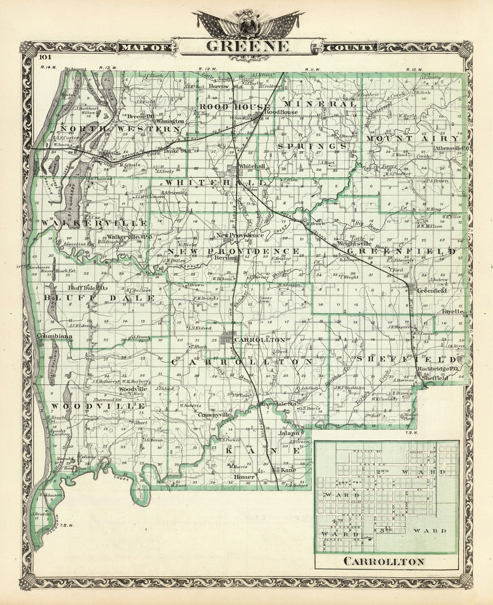 Vintage Map of Greene County, Illinois 1876 print style example
