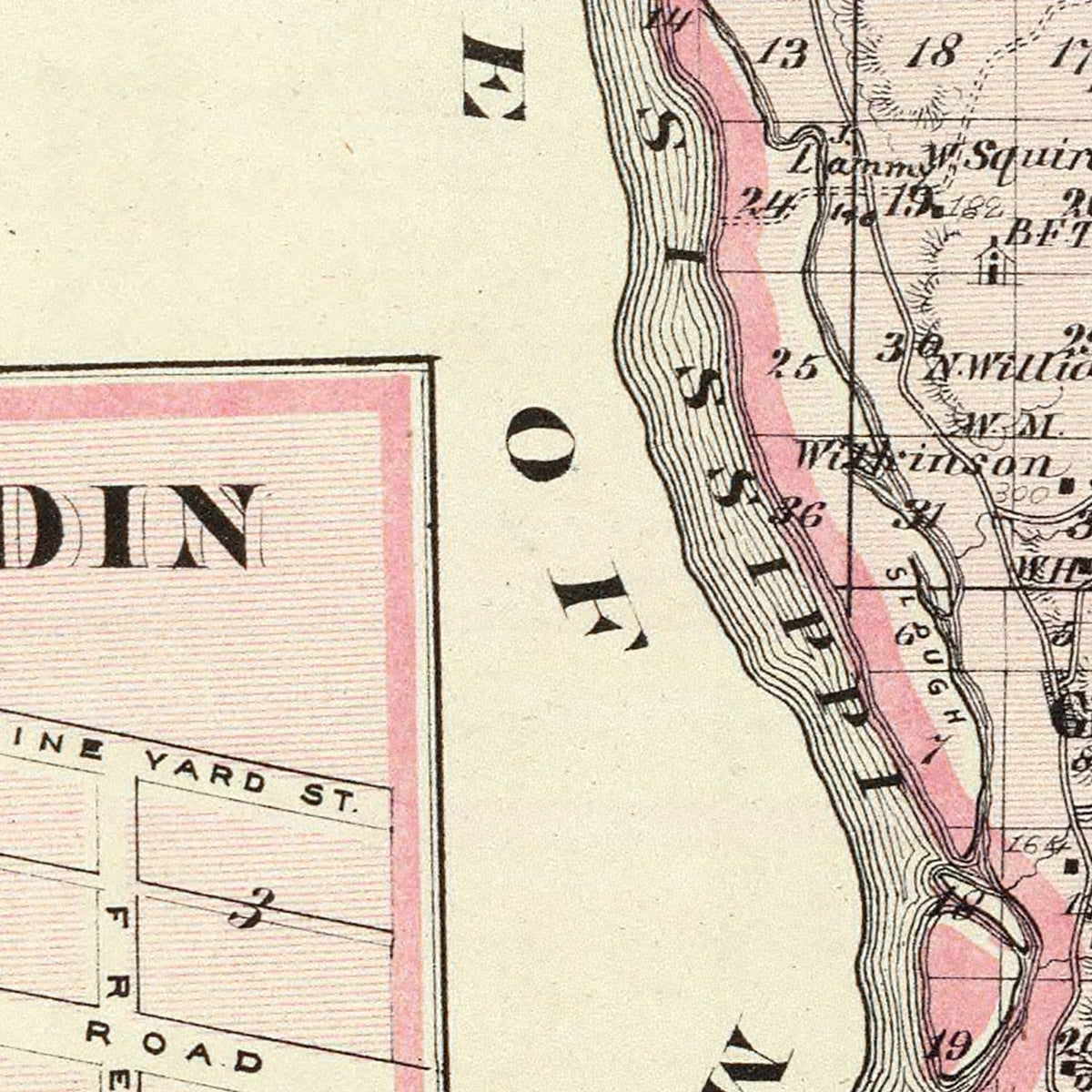 Restored historic details from the 1876 county map of Calhoun County, Illinois