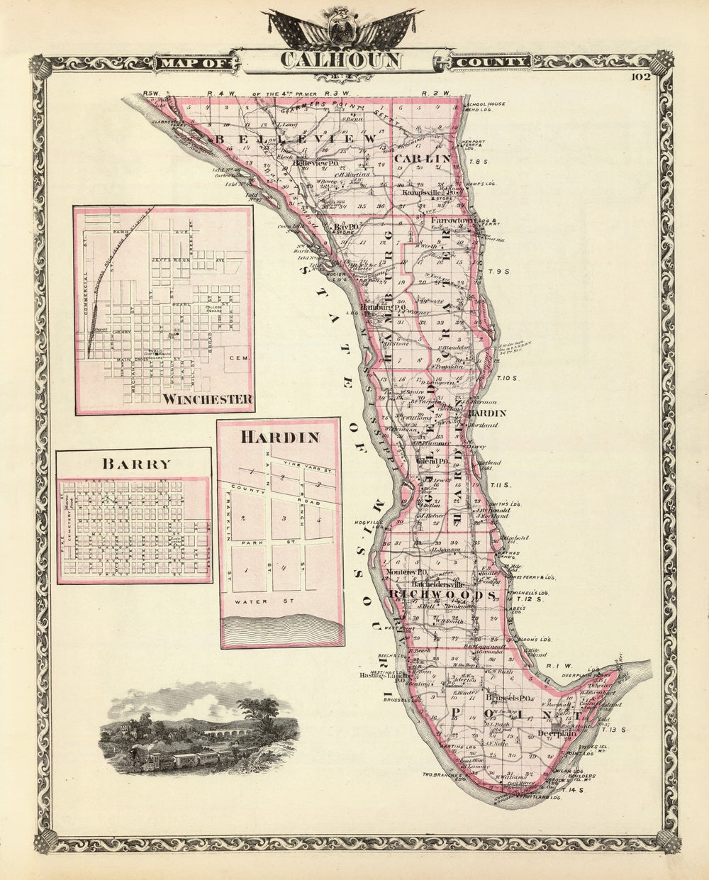 Vintage Map of Calhoun County, Illinois 1876 print style example
