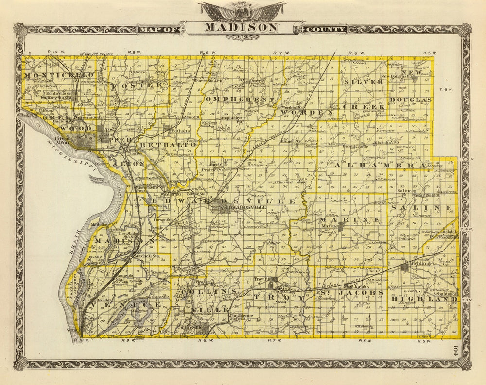 Vintage Map of Madison County, Illinois 1876 print style example