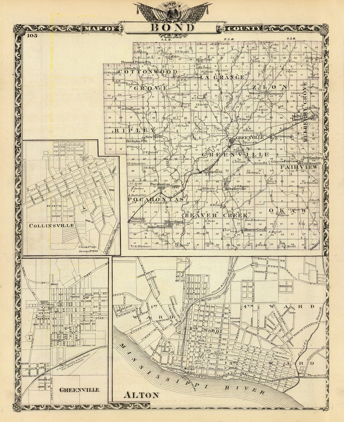 Preview of Vintage Map of Bond County, Illinois 1876