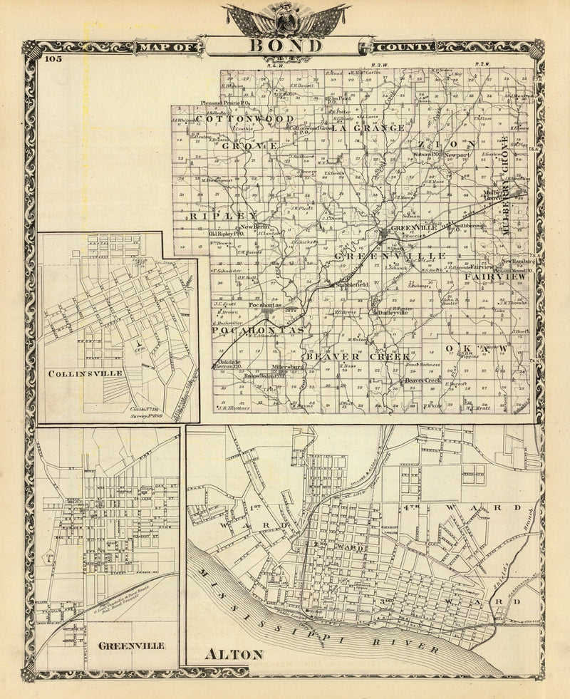 Size comparison using Vintage Map of Bond County, Illinois 1876