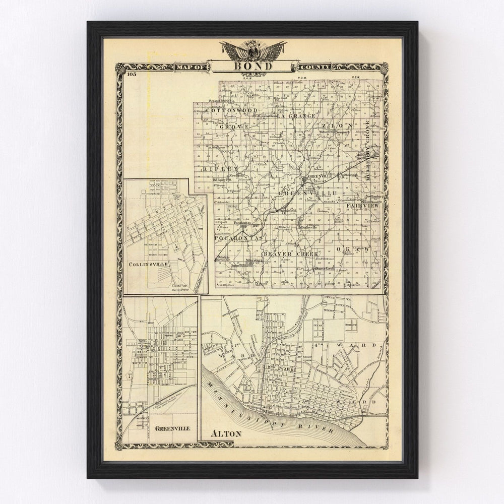 Bond County Vintage Map 1876