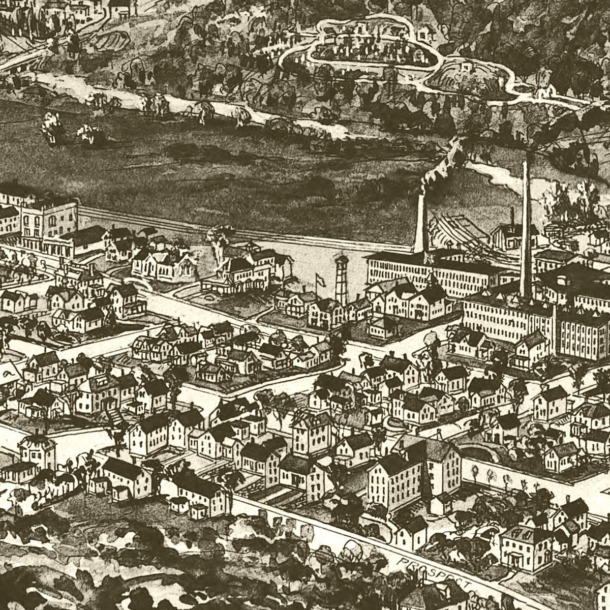 Restored historic details from the 1899 city map of Hopedale, Massachusetts