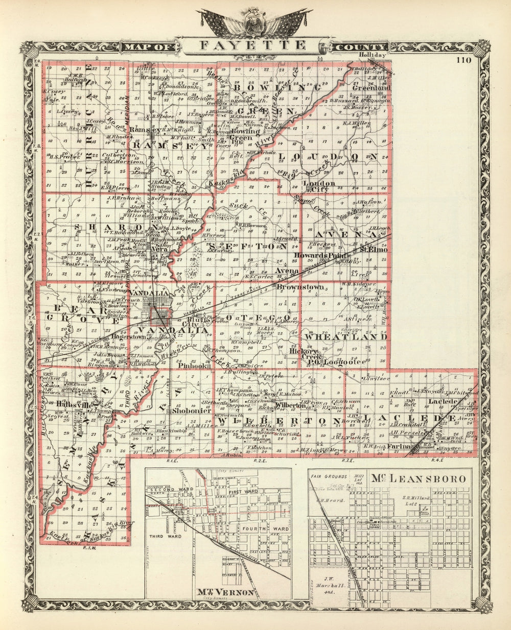 Vintage Map of Fayette County, Illinois 1876 print style example