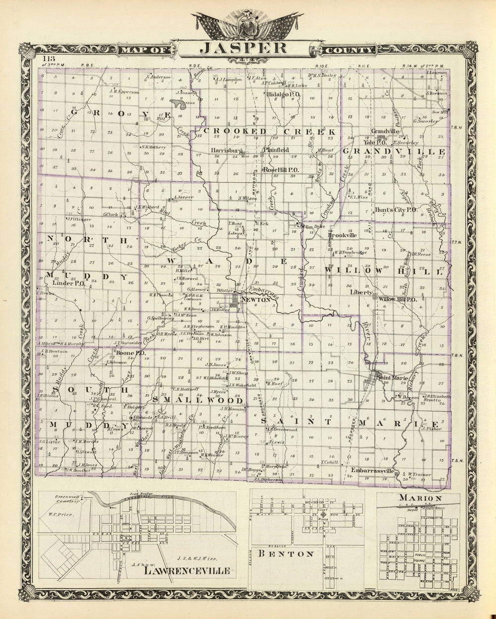 Vintage Map of Jasper County, Illinois 1876 print style example