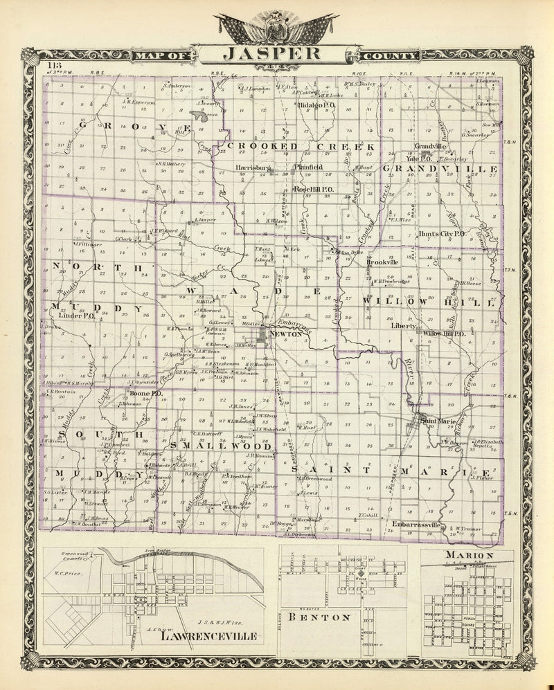 Size comparison using Vintage Map of Jasper County, Illinois 1876