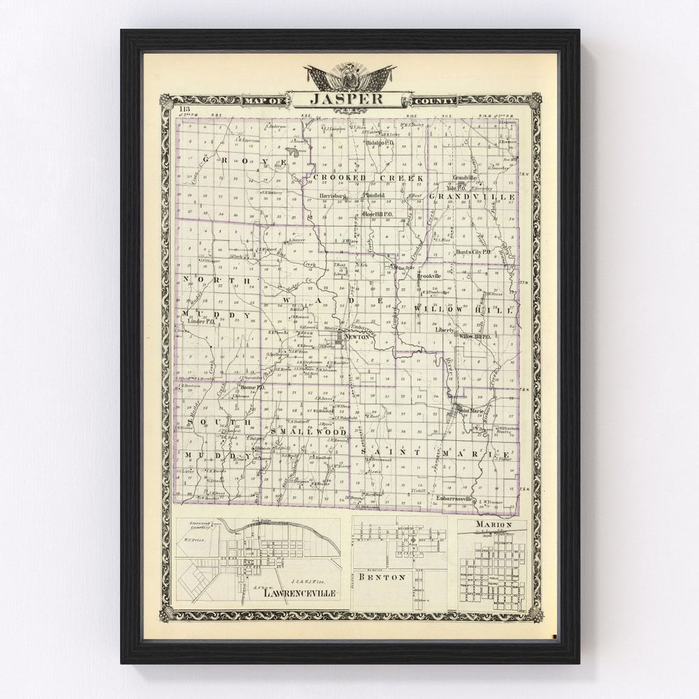 Jasper County Vintage Map 1876