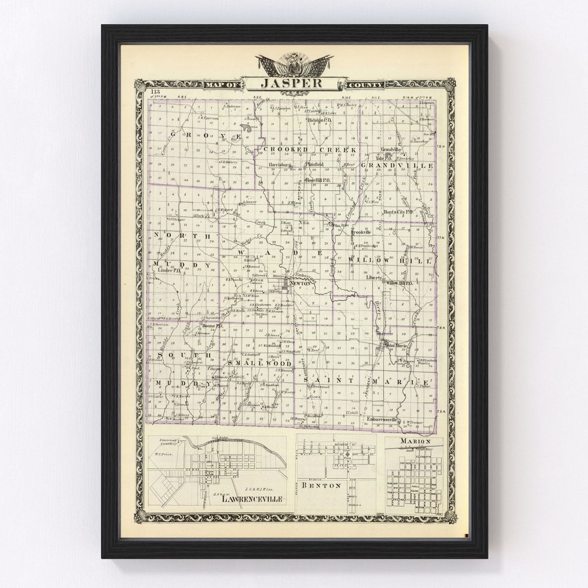 Jasper County Vintage Map 1876