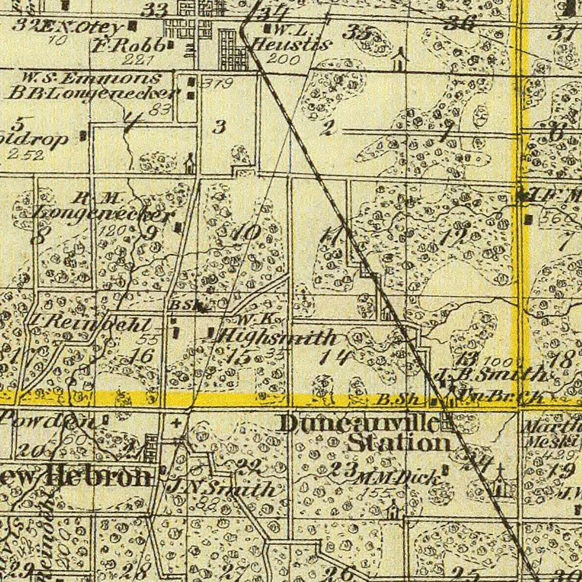 Restored historic details from the 1876 county map of Crawford County, Illinois