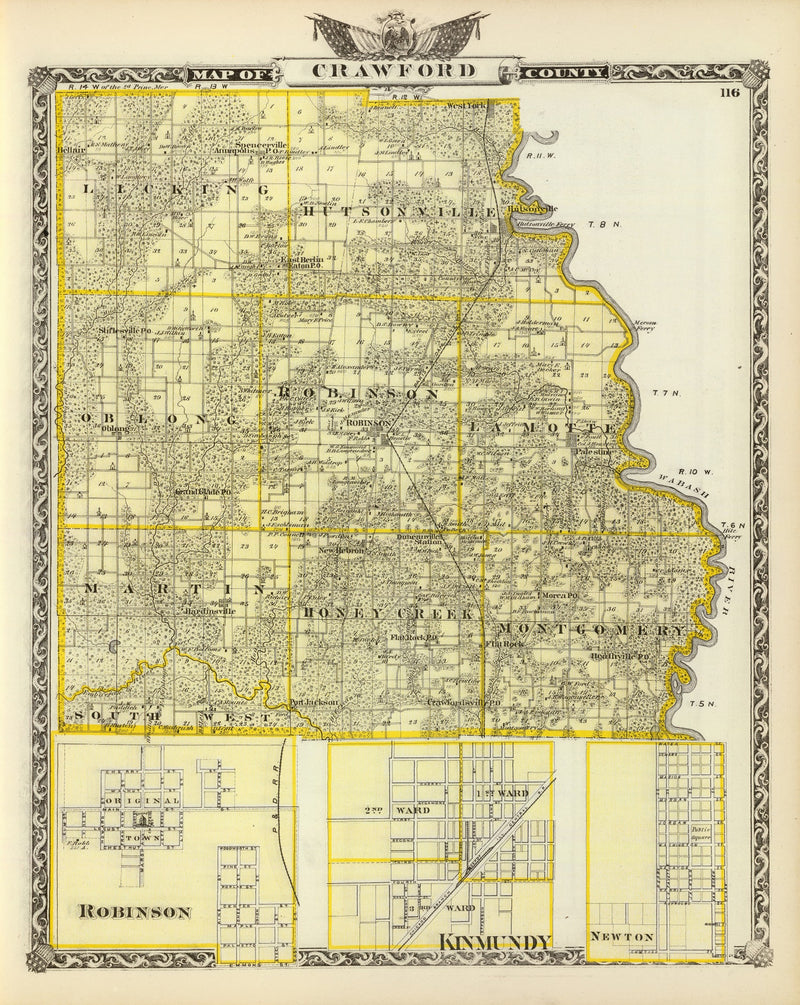 Size comparison using Vintage Map of Crawford County, Illinois 1876