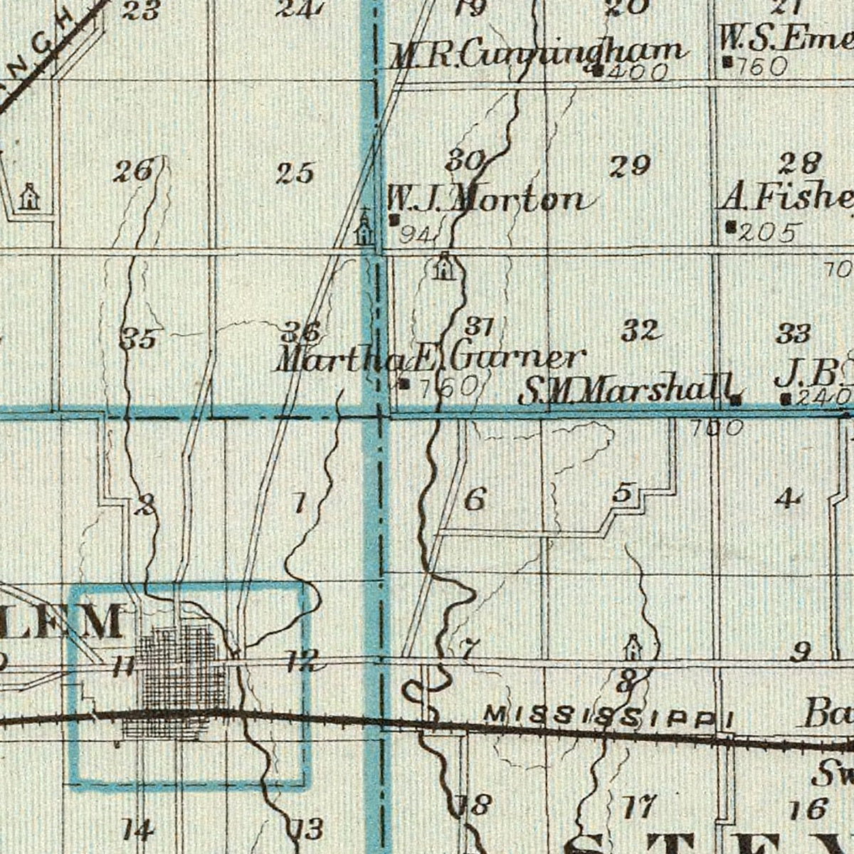 Restored historic details from the 1876 county map of Marion County, Illinois