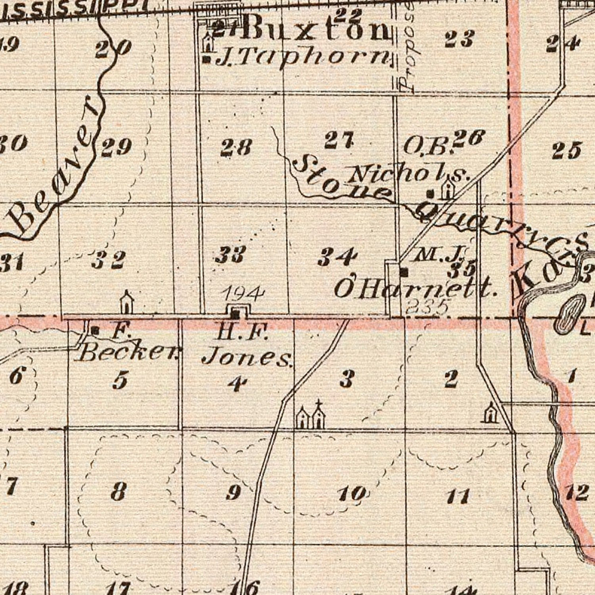 Restored historic details from the 1876 county map of Clinton County, Illinois