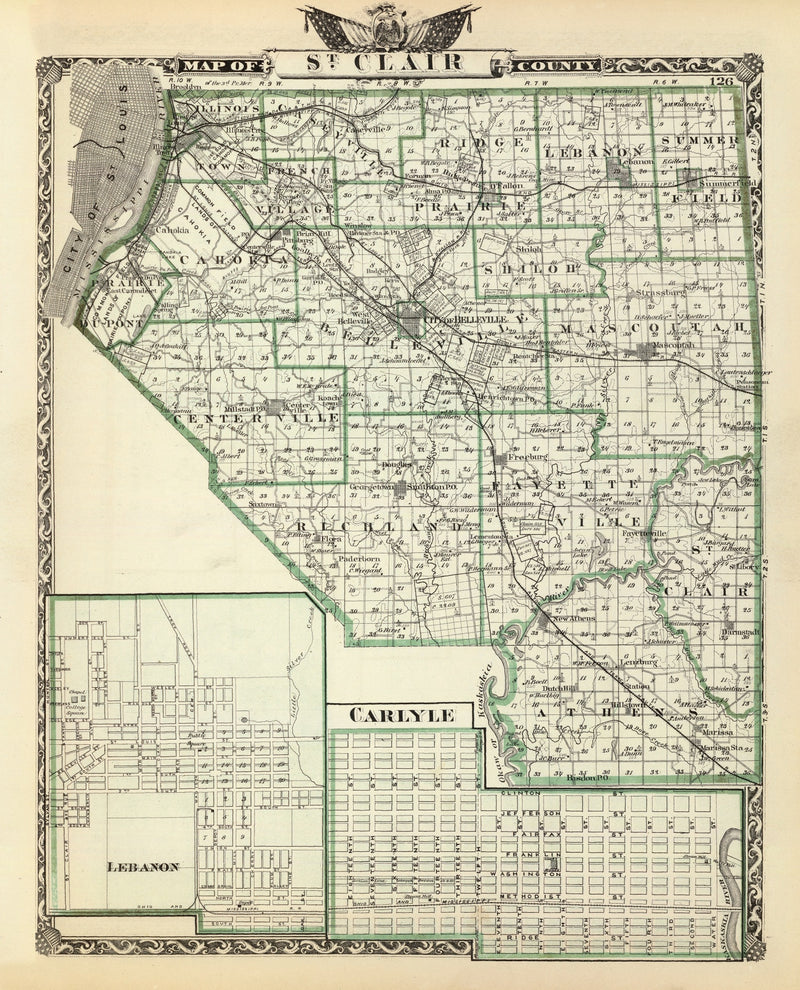 Size comparison using Vintage Map of St. Clair County, Illinois 1876