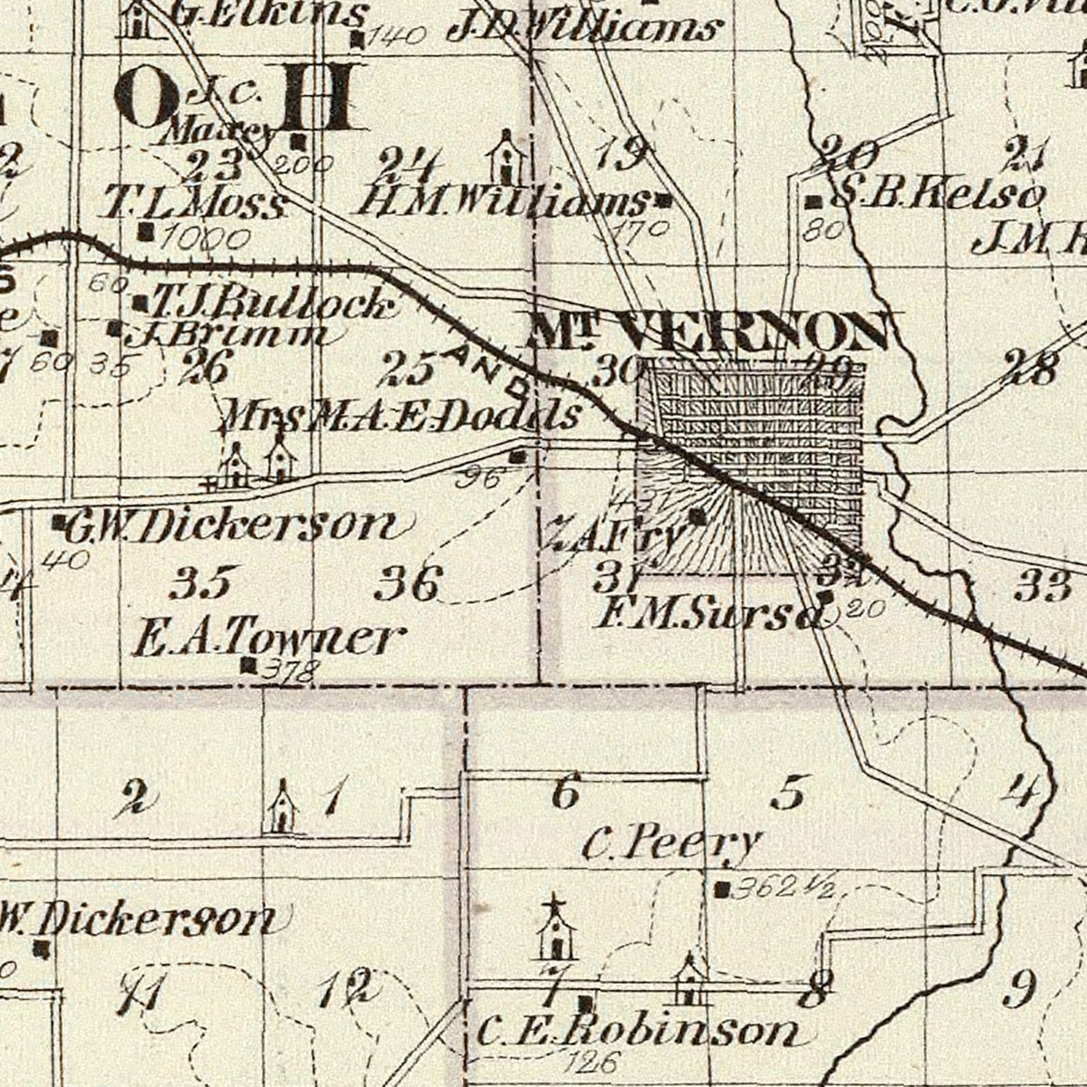 Restored historic details from the 1876 county map of Jefferson County, Illinois