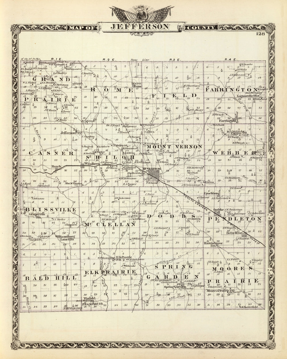 Vintage Map of Jefferson County, Illinois 1876 print style example