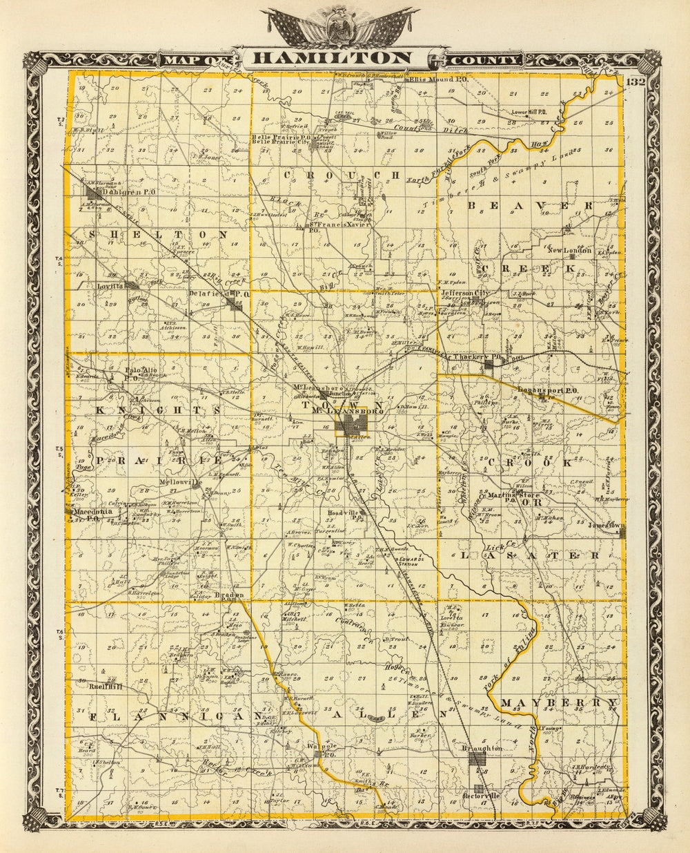 Vintage Map of Hamilton County, Illinois 1876 print style example