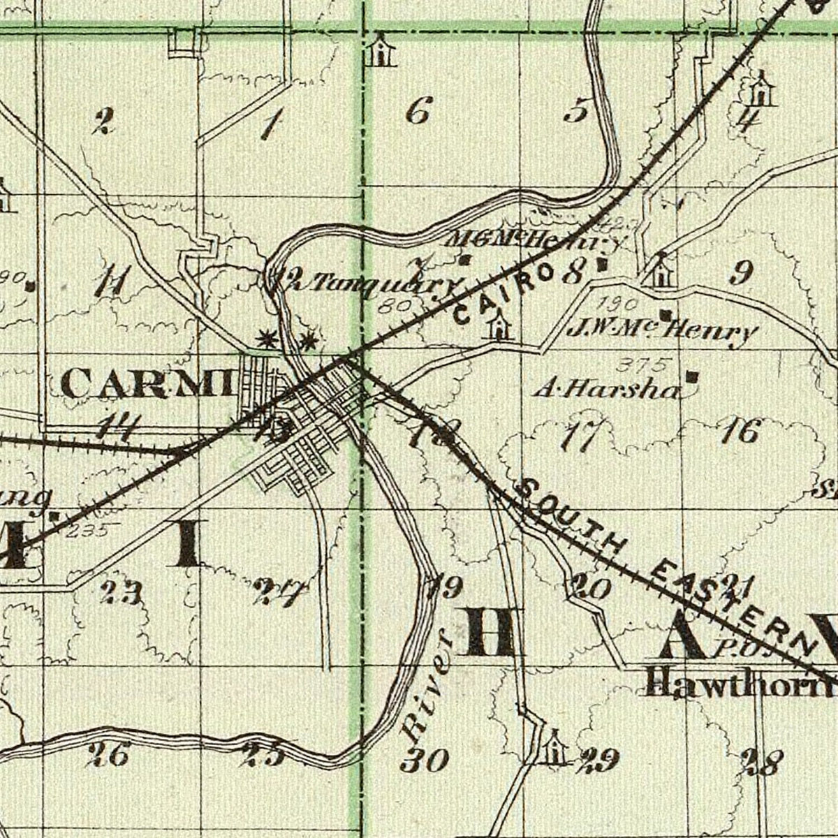 Restored historic details from the 1876 county map of White County, Illinois