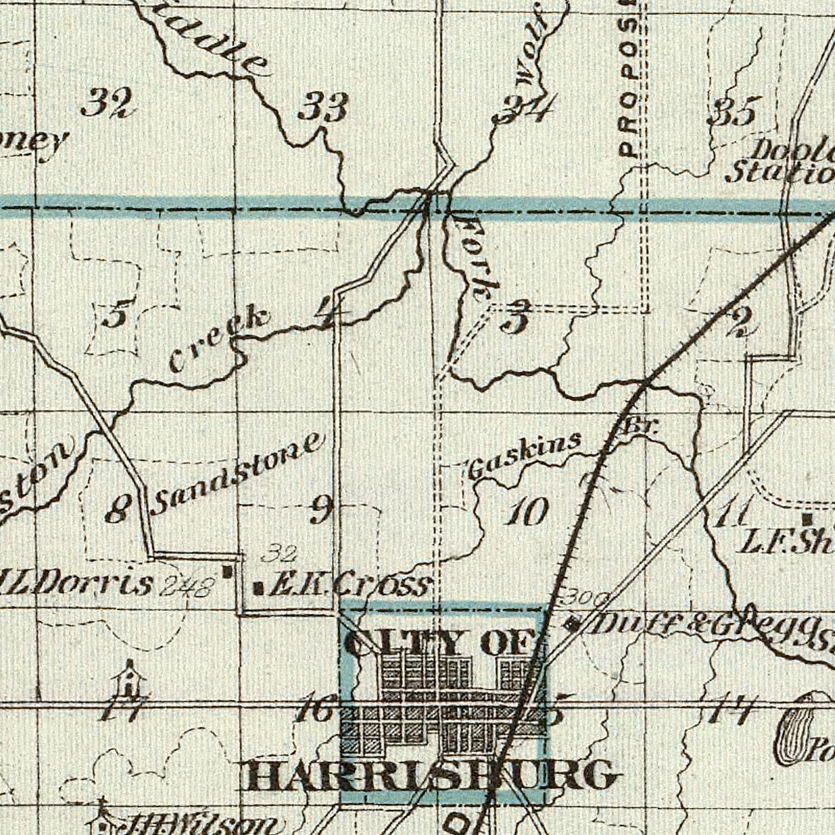 Restored historic details from the 1876 county map of Saline County, Illinois
