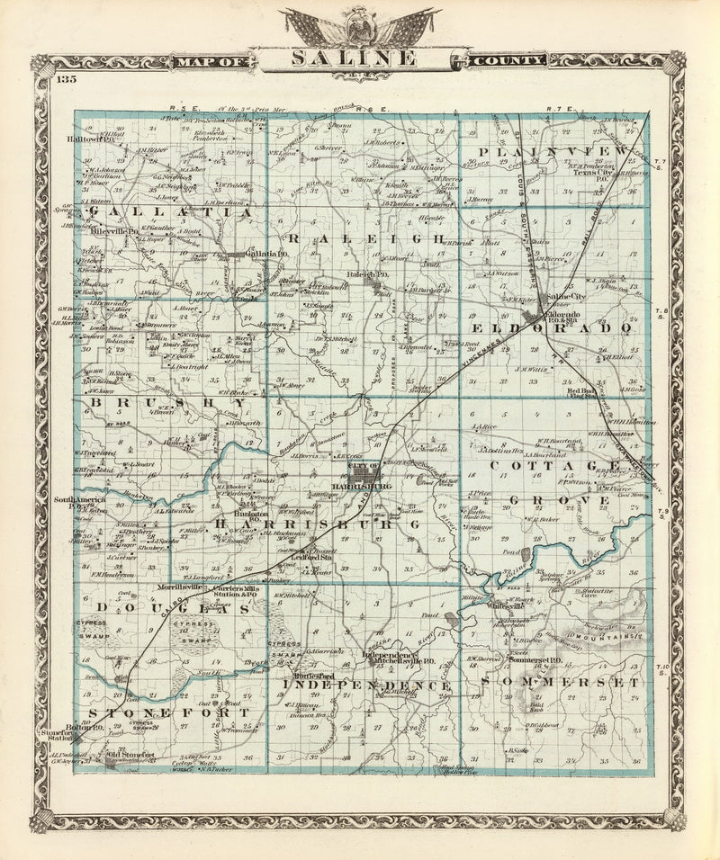 Size comparison using Vintage Map of Saline County, Illinois 1876