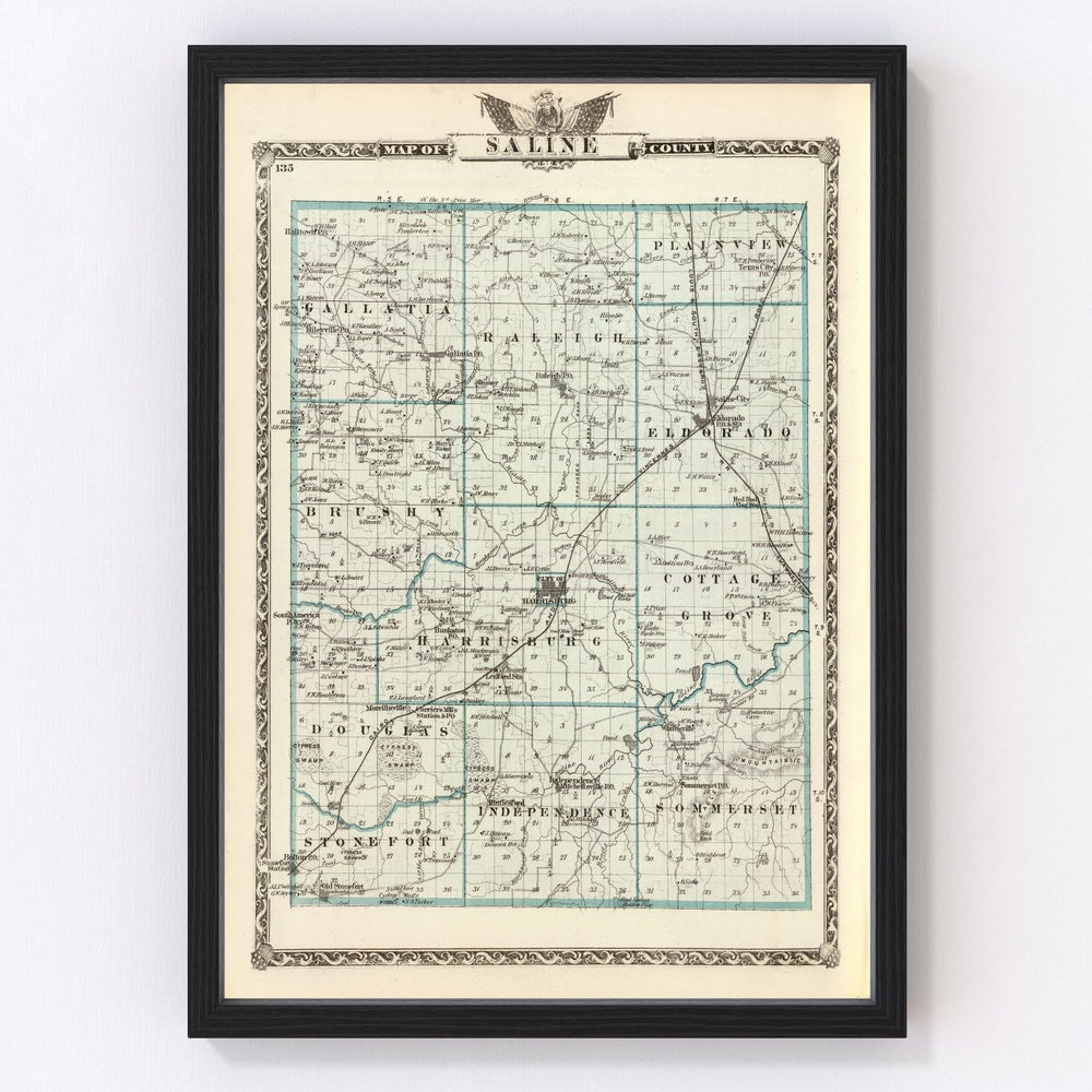 Saline County Vintage Map 1876