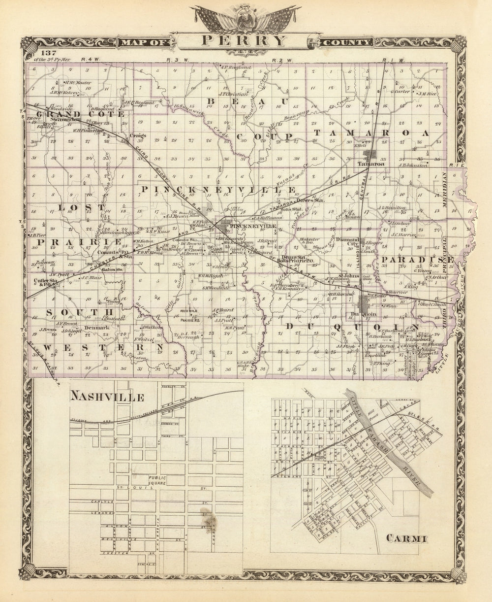 Vintage Map of Perry County, Illinois 1876 print style example