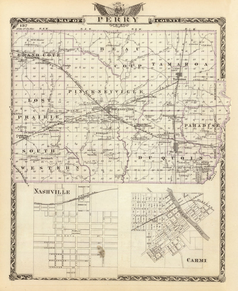 Size comparison using Vintage Map of Perry County, Illinois 1876