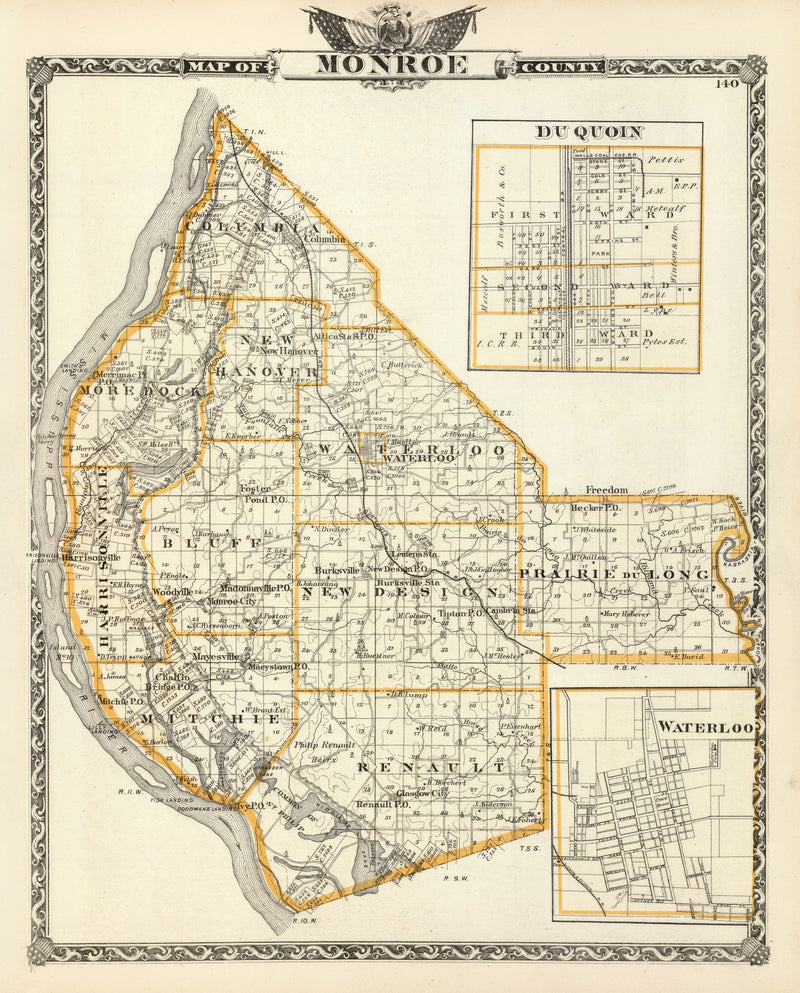 Size comparison using Vintage Map of Monroe County, Illinois 1876