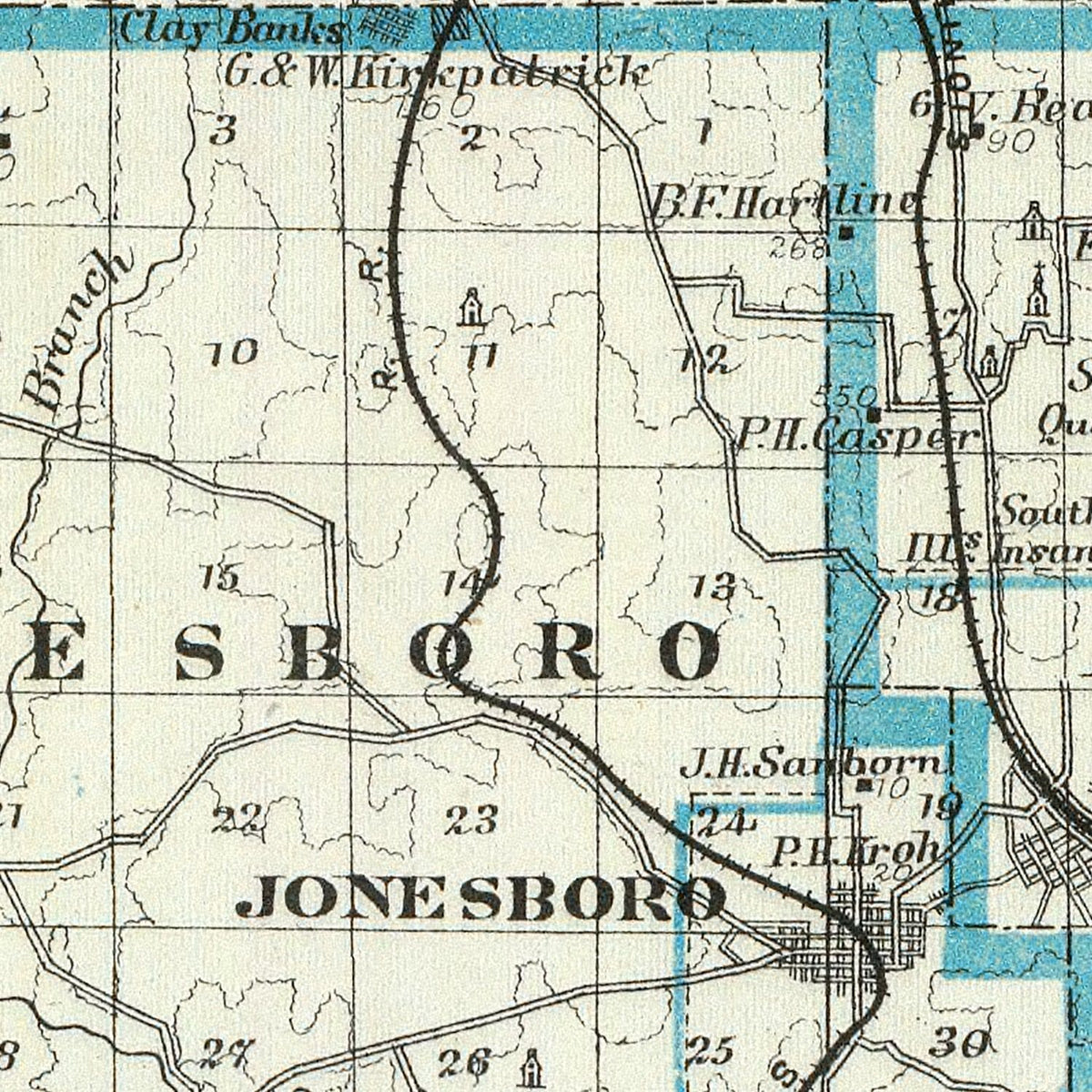 Restored historic details from the 1876 county map of Union County, Illinois