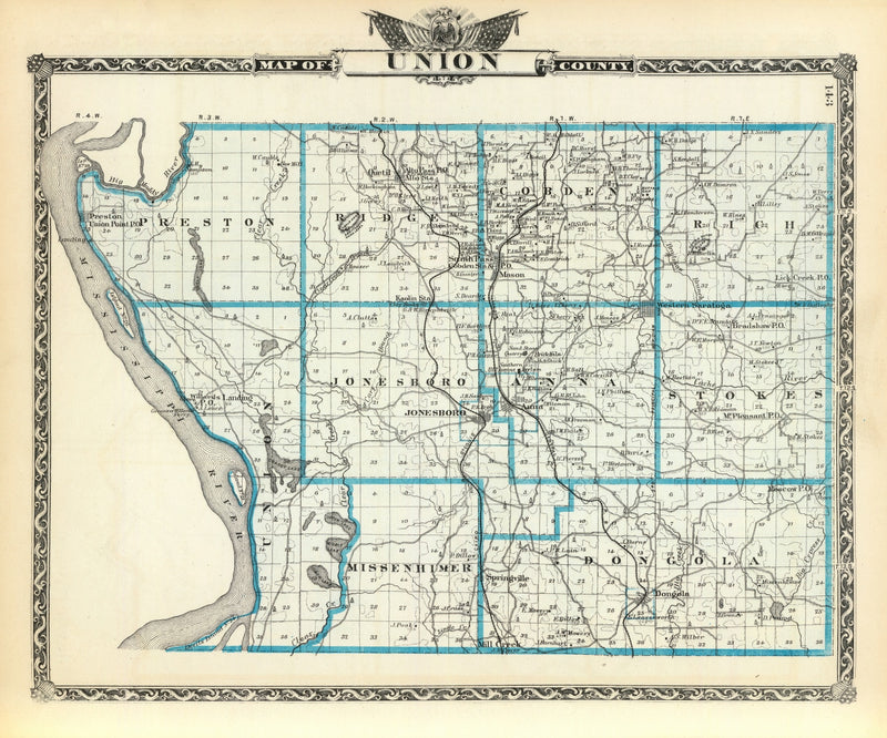 Size comparison using Vintage Map of Union County, Illinois 1876