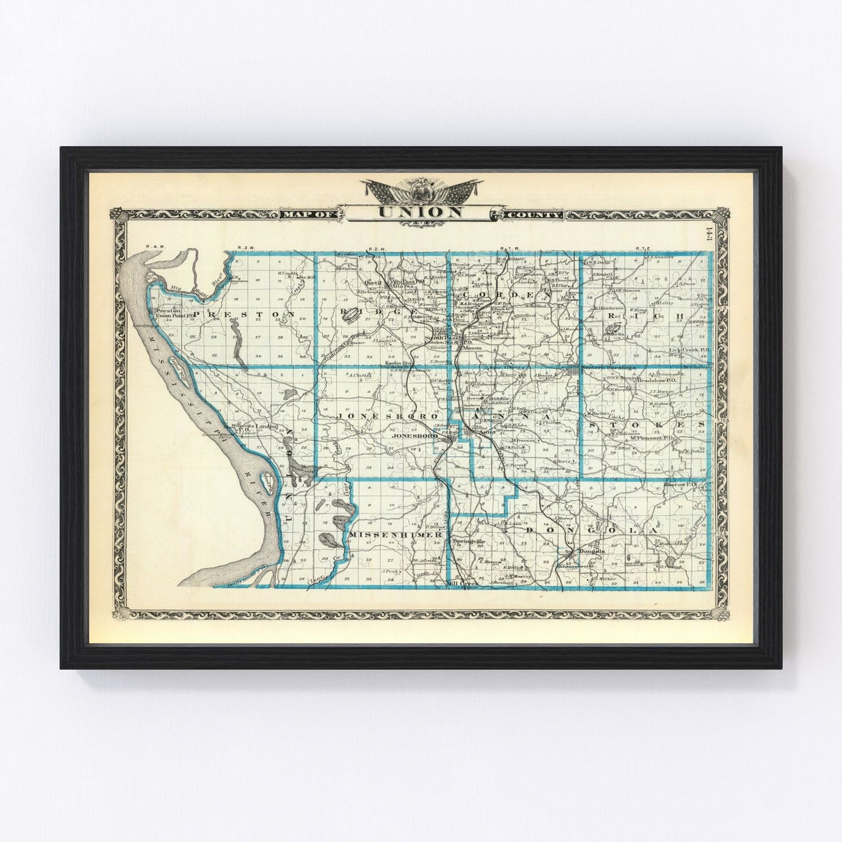 Union County Vintage Map 1876