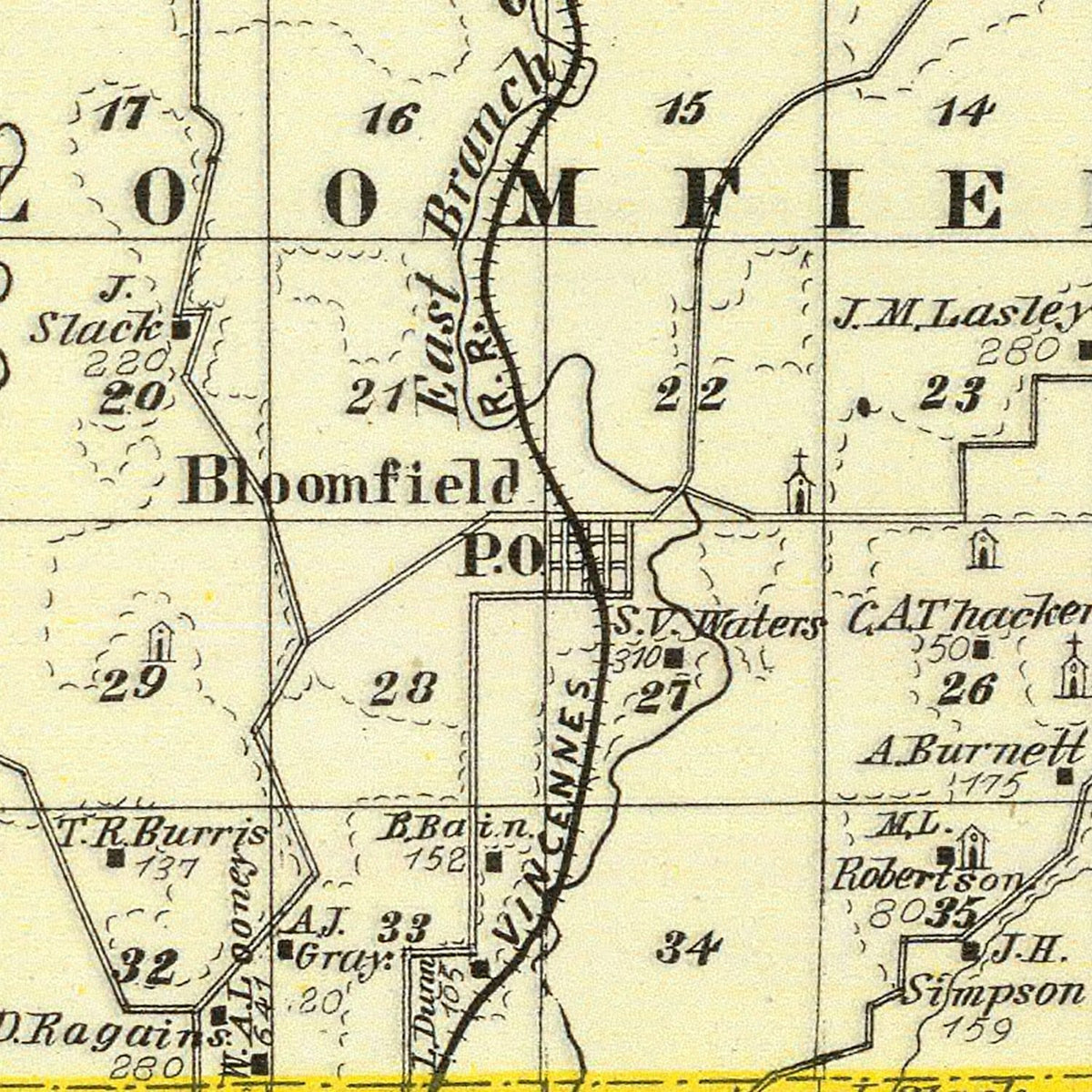 Restored historic details from the 1876 county map of Johnson County, Illinois