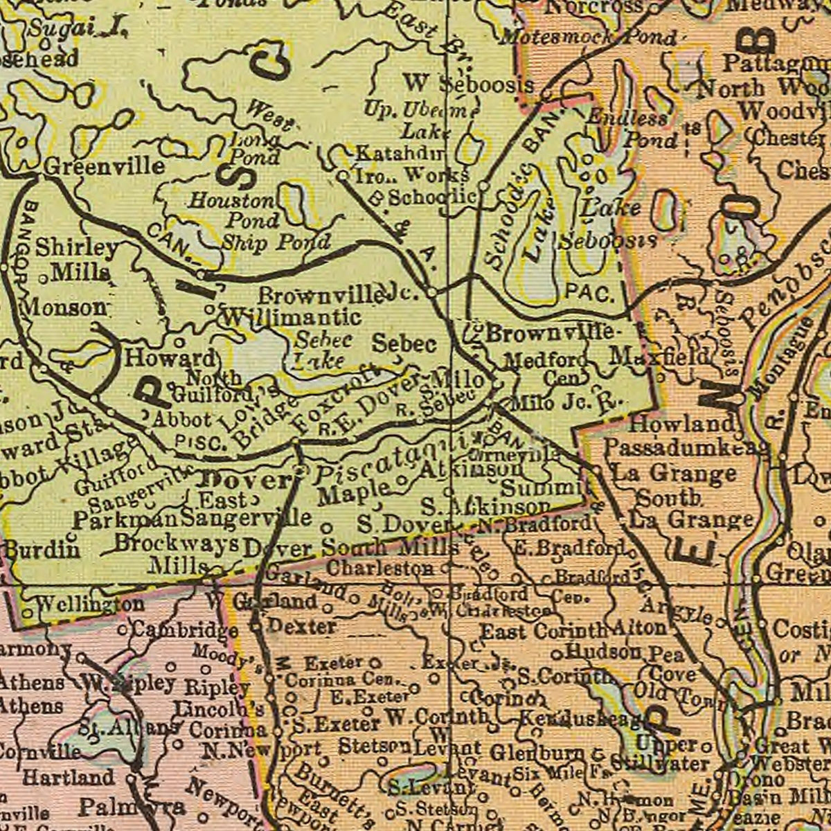 Restored historic details from the 1909 state map of Maine, Maine