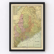Maine Vintage Map 1909