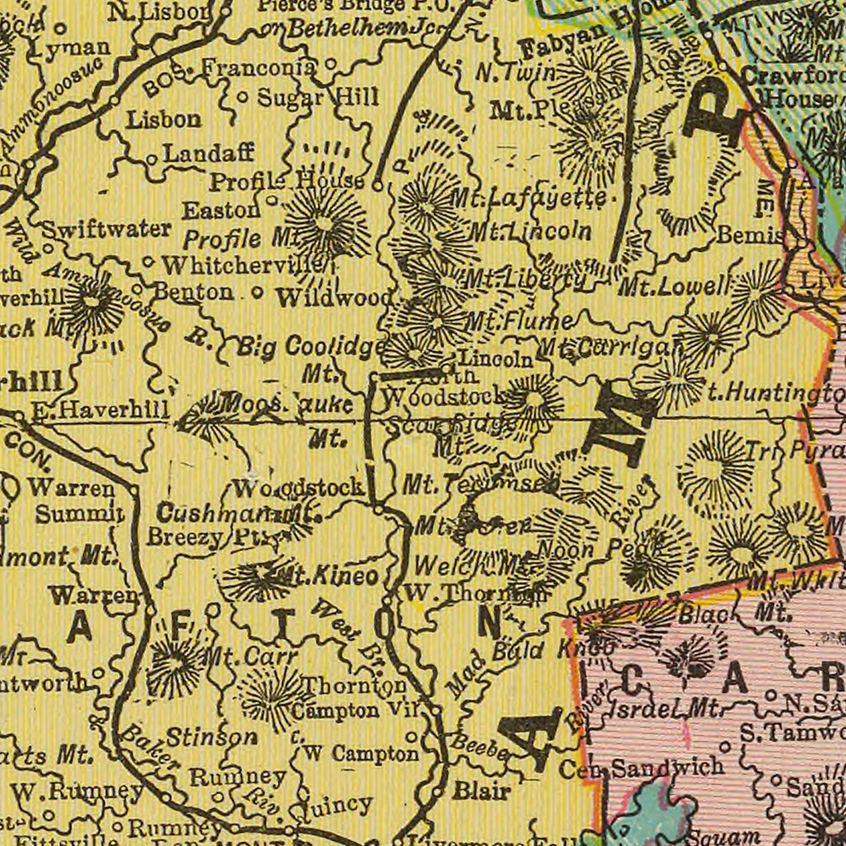 Restored historic details from the 1909 state map of New Hampshire, New Hampshire