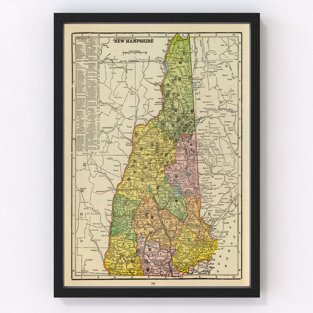 New Hampshire Vintage Map 1909