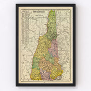 New Hampshire Vintage Map 1909
