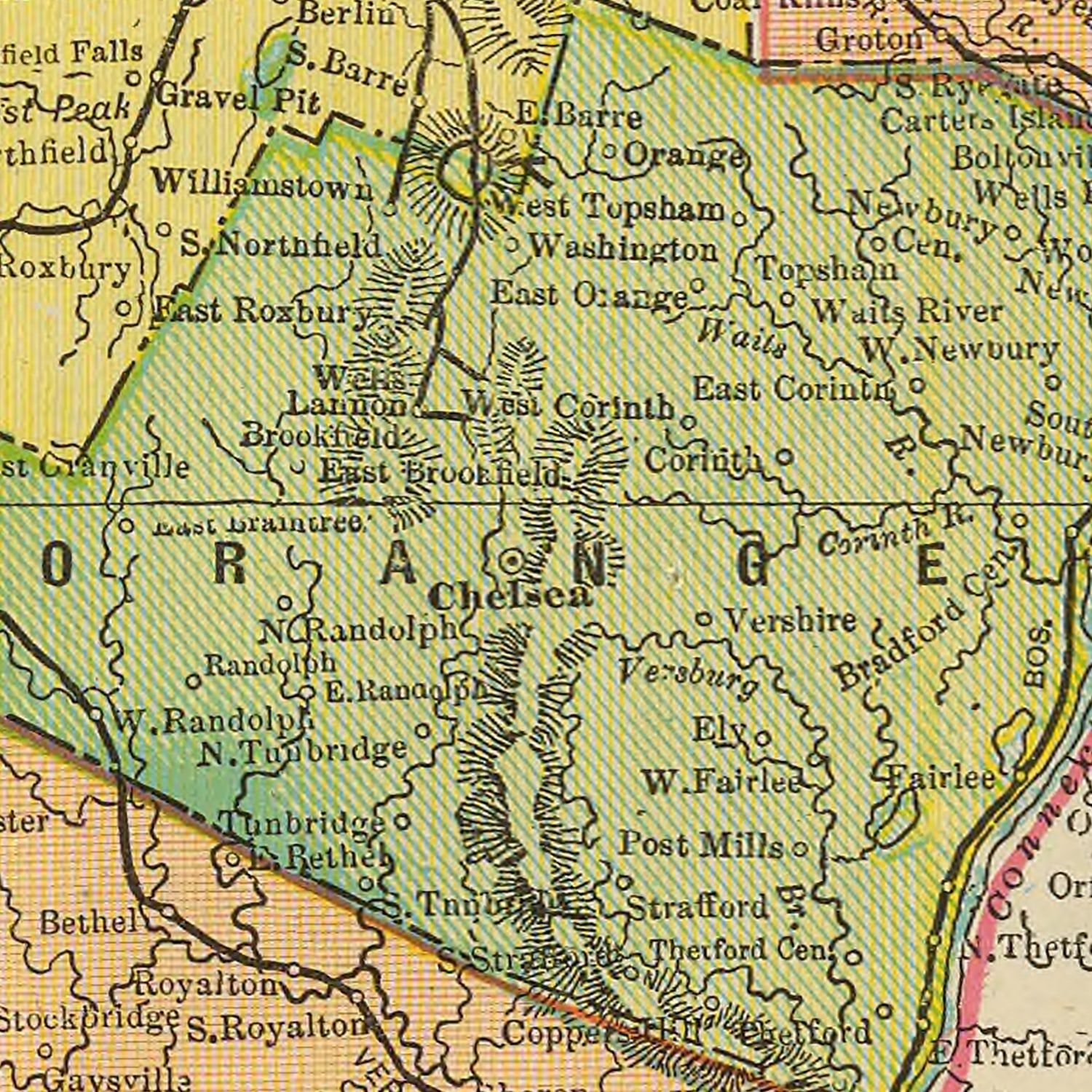 Restored historic details from the 1909 state map of Vermont, Vermont